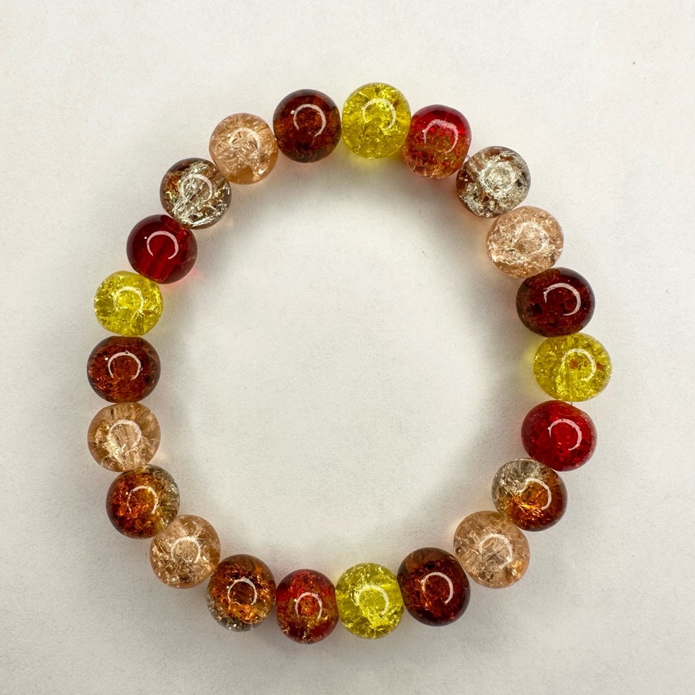 Glass Crackle Beaded Stretch Bracelet Thanksgiving Fall Autumn Accessory